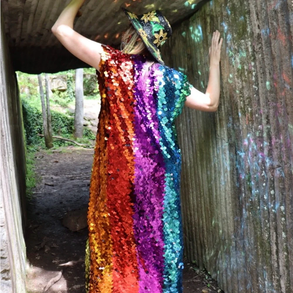 Colorful Rainbow Sequin Party Cape Jacket - Picture 4 of 8